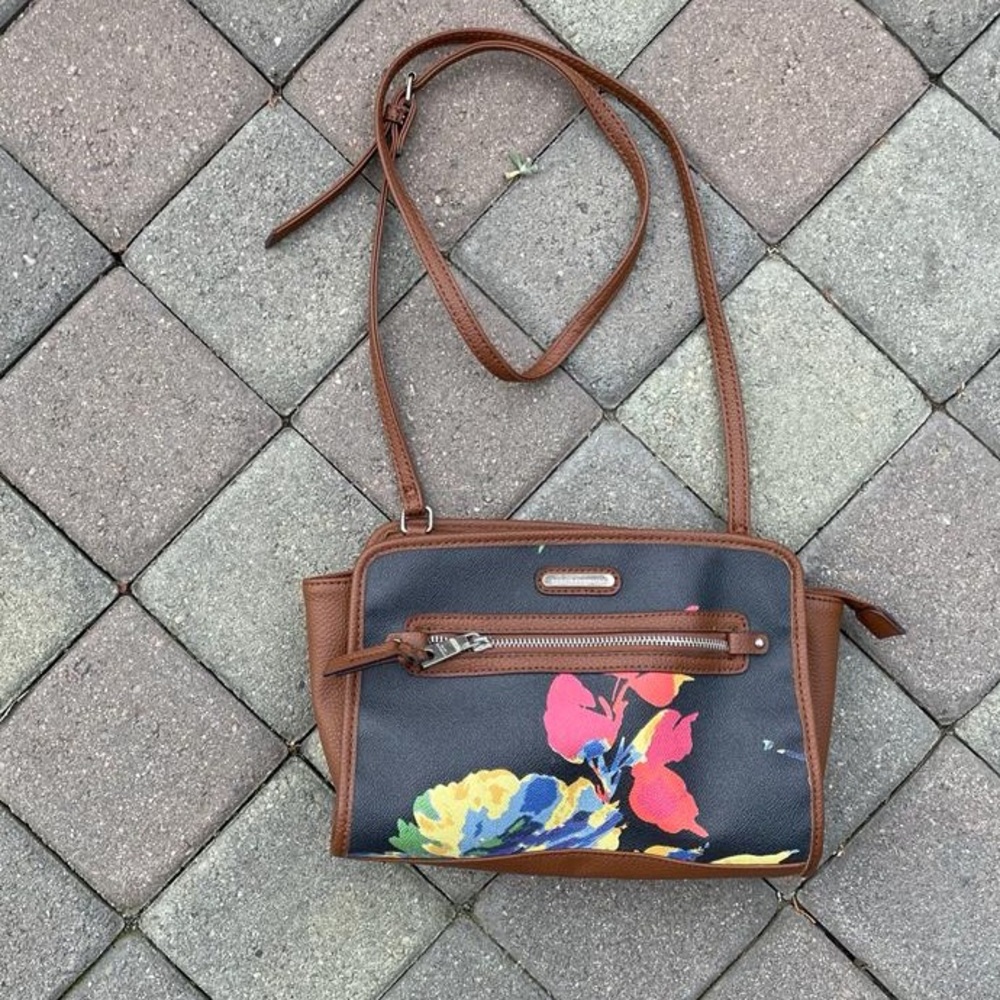 Dana Buchman. Tan and Floral Rectangular Crossbody